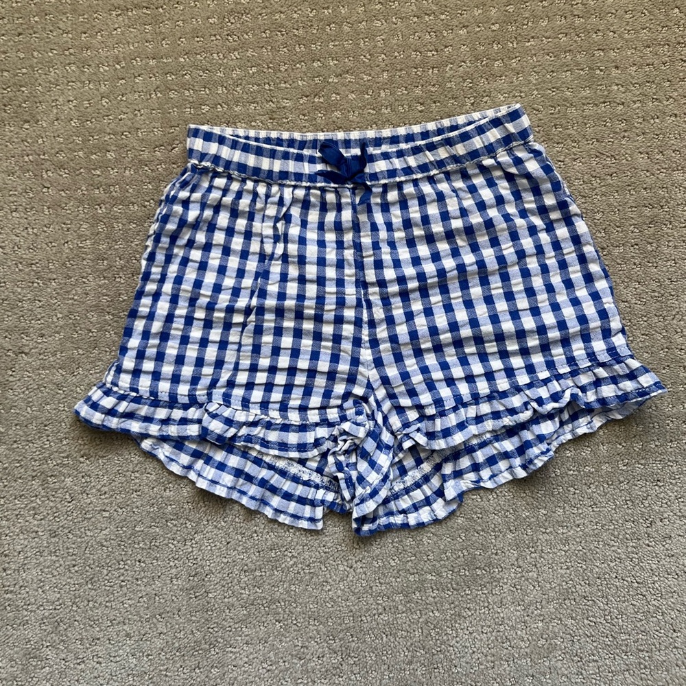 EUC Girl’s H&M Blue Checkered High Waist Shorts size 6-7y